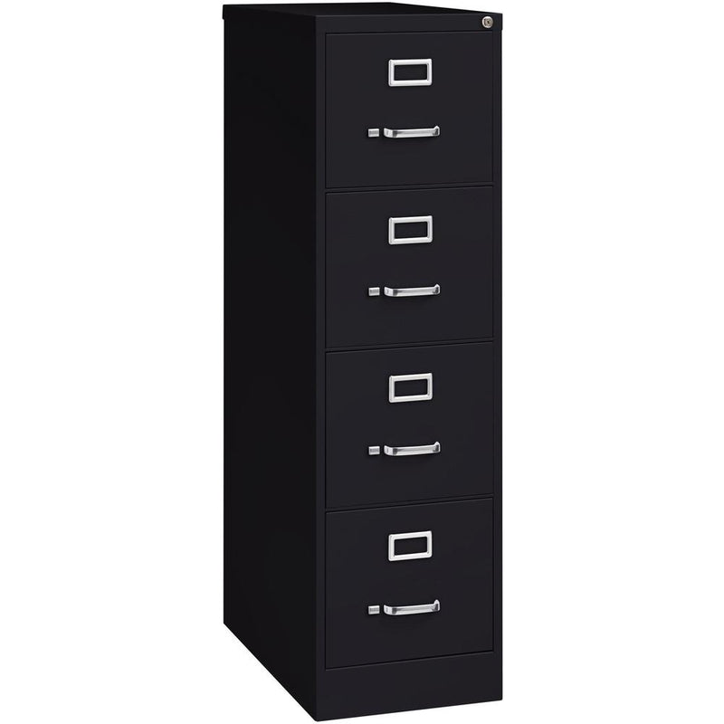 Lorell Fortress Series 26-1/2" Commercial-Grade Vertical File Cabinet - 15" x 26.5" x 52" - 4 x Drawer(s) for File - Letter - Vertical - Security Lock, Ball-bearing Suspension, Heavy Duty - Black - St