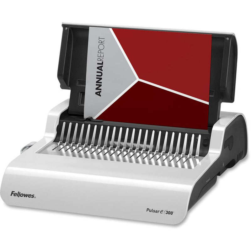 Fellowes Pulsar&trade; E 300 Electric Comb Binding Machine w/Starter Kit - CombBind - 300 Sheet(s) Bind - 20 Punch - 5.1  x 16.9  x 15.4  - White, Black