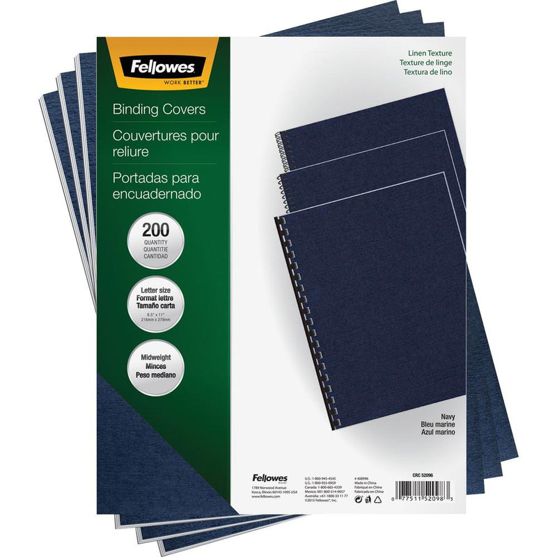 Fellowes Expressions Linen Presentation Covers - 11  Height x 8.5  Width x 0.1  Depth - For Letter 8 1/2  x 11  Sheet - Navy - Linen - 200 / Pack