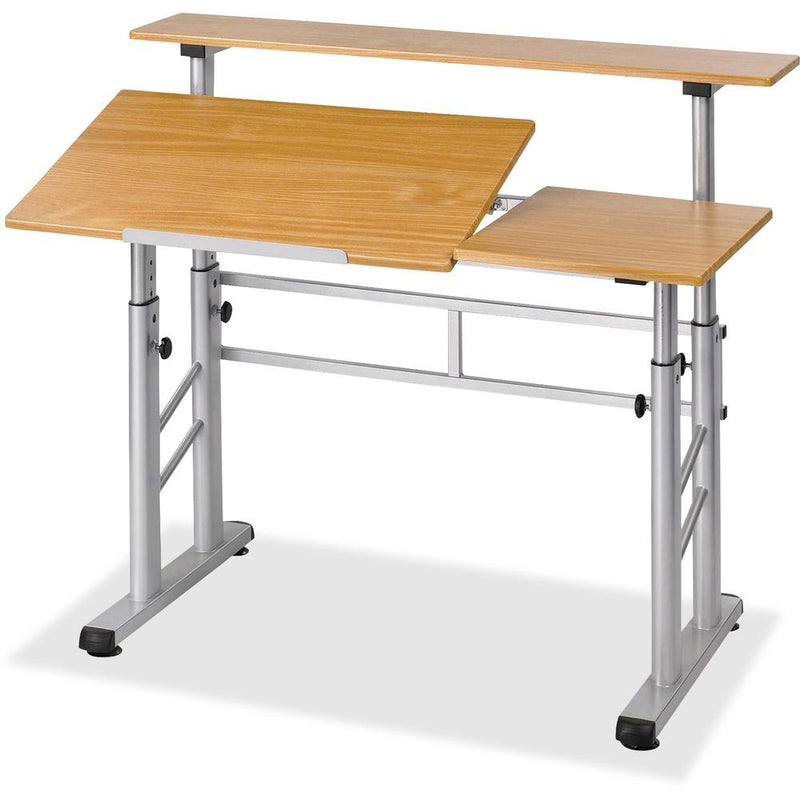 Safco Height-Adjustable Split Level Drafting Table - Rectangle Top - Adjustable Height - 26.50" to 37.25" Adjustment - Assembly Required - Medium Oak - Steel, Wood - 1 Each