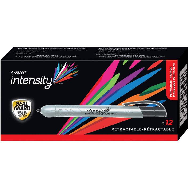 BIC Mark-it Retractable Permanent Markers - Fine Marker Point - Retractable - Black - 1 Dozen