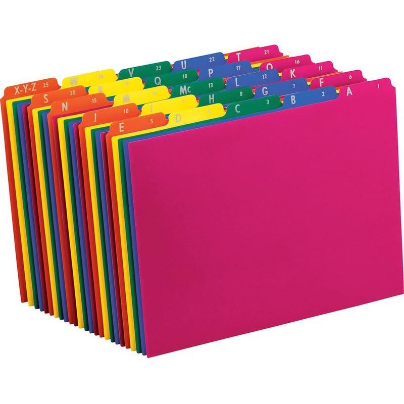 Pendaflex Top Tab Assorted A-Z File Guides - 5 Printed Tab(s) - Character - A-Z - 8.5  Divider Width x 11  Divider Length - Letter - Blue Polypropylene, Green, Yellow, Magenta, Strawberry Tab(s) - Wea