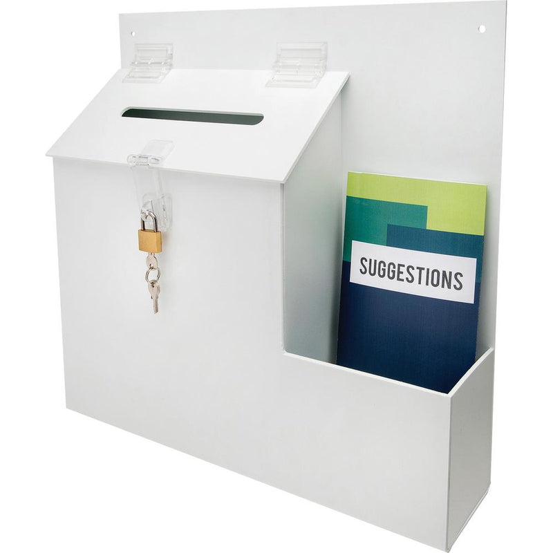 Deflecto Suggestion Box - External Dimensions: 13.8  Width x 3.6  Depth x 13  Height - Key Lock Closure - Plastic - White - For Suggestion Card - 1 Each