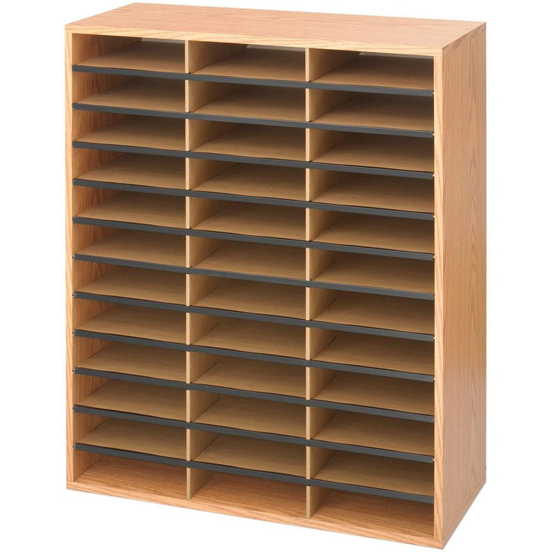 Safco Laminte Literature Organizer - 36 Compartment(s) - Compartment Size 2.50" x 9" x 11.75" - 34.5" Height x 29" Width x 12" Depth - Floor - Medium Oak - Particleboard - 1 Each