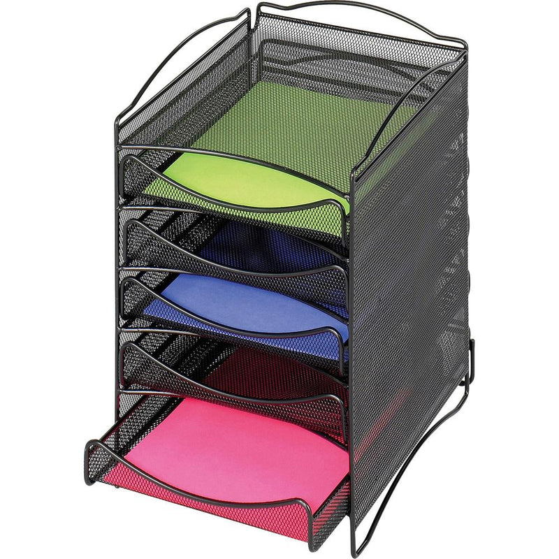 Safco 5-Compartment Mesh Desktop Organzier - Compartment Size 1.75" x 9.50" x 12.25" - 15.3" Height x 10.3" Width x 12.8" DepthDesktop - Stackable - Powder Coated - Black - Steel - 1 Each