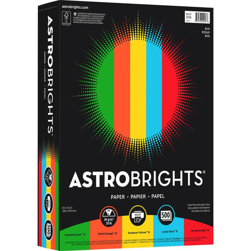 Astrobrights Color Paper - Assorted - Letter - 8 1/2  x 11  - 24 lb Basis Weight - 500 / Ream - Green Seal - Acid-free, Lignin-free - Gamma Green, Re-entry Red, Orbit Orange, Sunburst Yellow