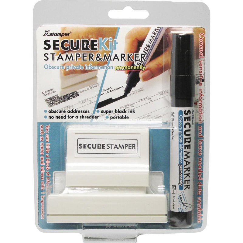 Xstamper Secure Privacy Stamp Kit - 1  Impression Width x 2.65  Impression Length - Black - 1 / Pack