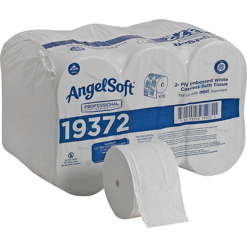 Angel Soft Professional Series Premium Embossed Coreless Toilet Paper - 2 Ply - 3.85  x 4.05  - 1125 Sheets/Roll - White - 18 / Carton