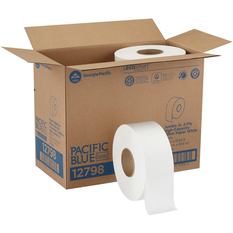 Pacific Blue Basic Jumbo Jr. High-Capacity Toilet Paper - 2 Ply - 3.50  x 1000 ft - White - Fiber - 8 / Carton