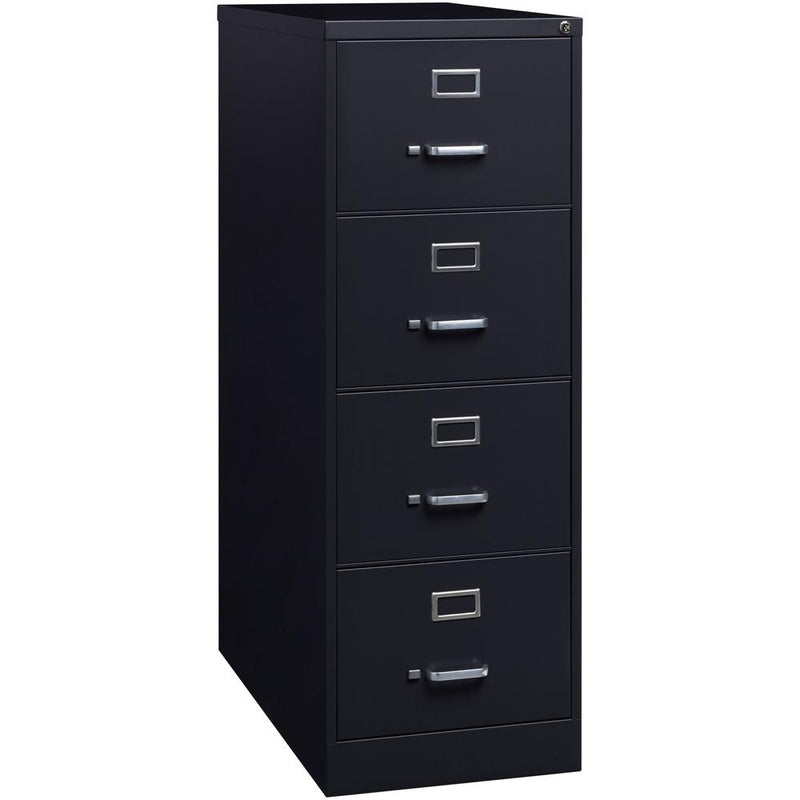 Lorell Fortress Series 26-1/2" Commercial-Grade Vertical File Cabinet - 18" x 26.5" x 52" - 4 x Drawer(s) for File - Legal - Vertical - Lockable, Ball-bearing Suspension, Heavy Duty - Black - Steel -