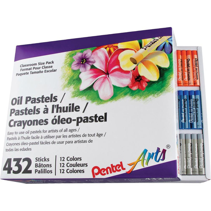 Pentel Arts Pentel Arts Oil Pastels - 2.4  Length - 0.4  Diameter - Black, Brown, Cobalt Blue, Gray, Green, Orange, White, Red, Pale Blue, Pale Orange, Lime Yellow, ... - 432 / Box