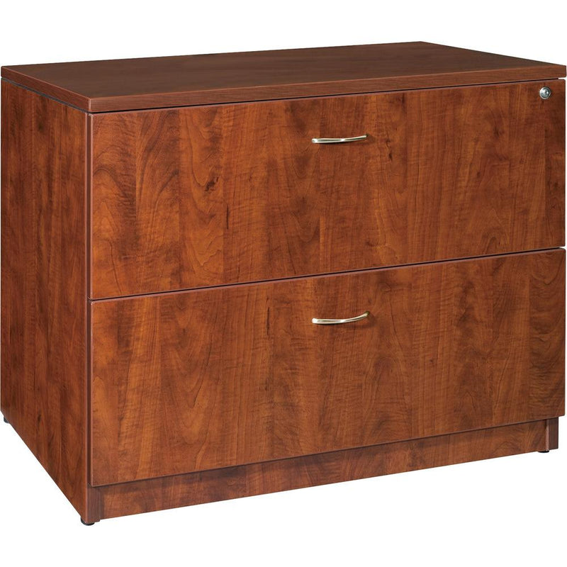 Lorell Essentials Series Lateral File - 35.5" x 22" x 29.5" - Finish: Cherry, Laminate - Leveling Glide, Lockable Drawer