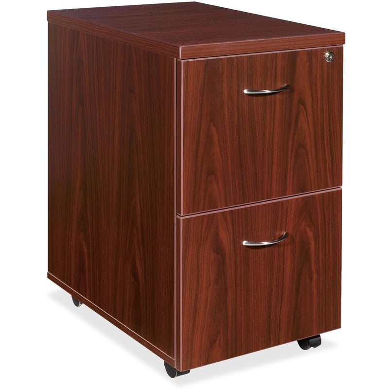 Lorell Essentials Series File/File Mobile File Cabinet - 15.8" x 22" x 28.6" - Double Pedestal - Finish: Laminate, Mahogany - Leveling Glide