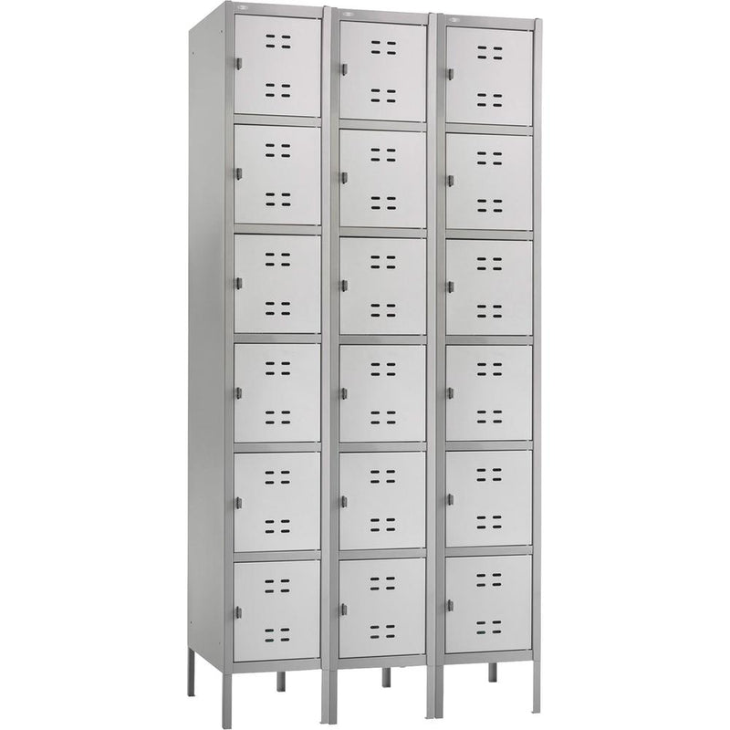 Safco Six-Tier Two-tone 3 Column Locker with Legs - 36" x 18" x 78" - 3 x Shelf(ves) - Recessed Locking Handle - Gray - Steel