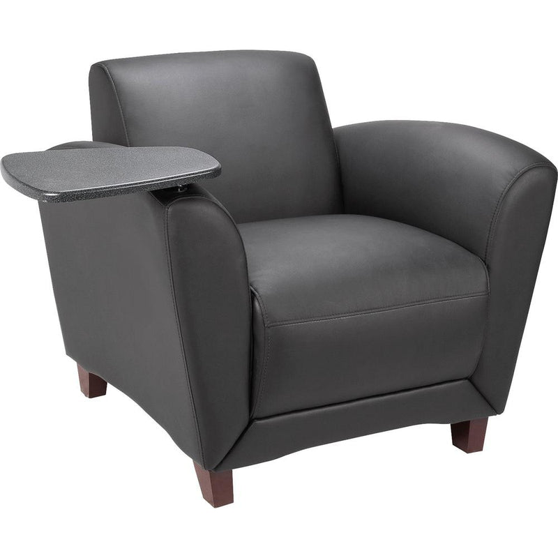 Lorell Accession Club Chair with Tablet Tray - Black Leather Seat - Four-legged Base - 1 Each