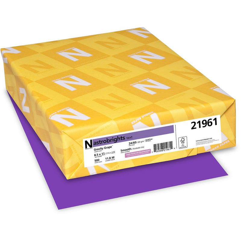 Astrobrights Color Paper - Grape - Letter - 8 1/2  x 11  - 24 lb Basis Weight - 500 / Ream - FSC - Acid-free, Lignin-free - Gravity Grape (Purple)