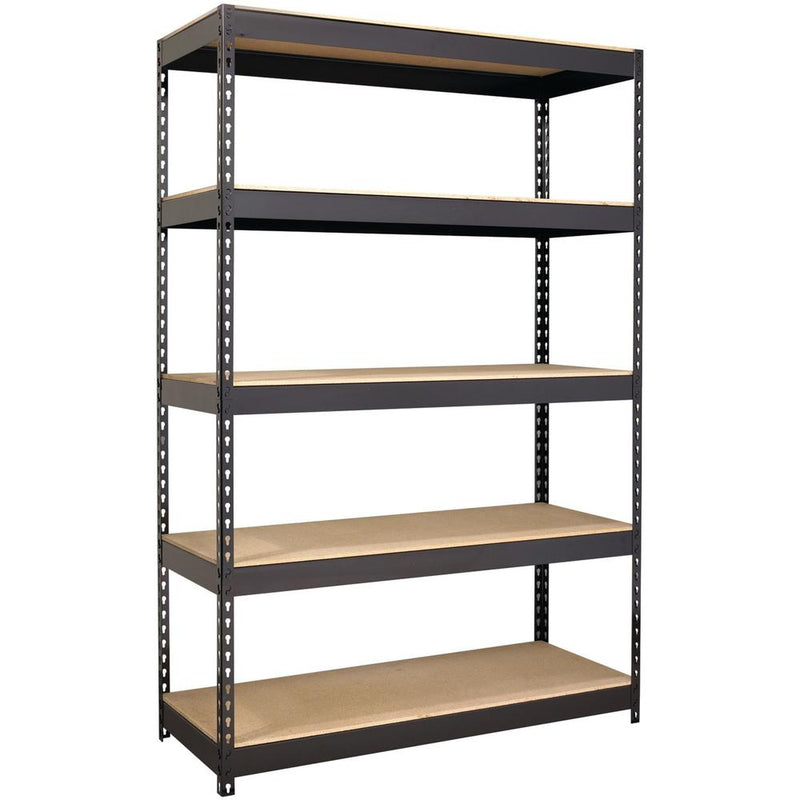 Lorell Fortress Riveted Shelving - 5 Compartment(s) - 5 Shelf(ves) - 72" Height x 48" Width x 18" Depth - Heavy Duty, Rust Resistant - 28% Recycled - Powder Coated - Black - Steel - 1 Each