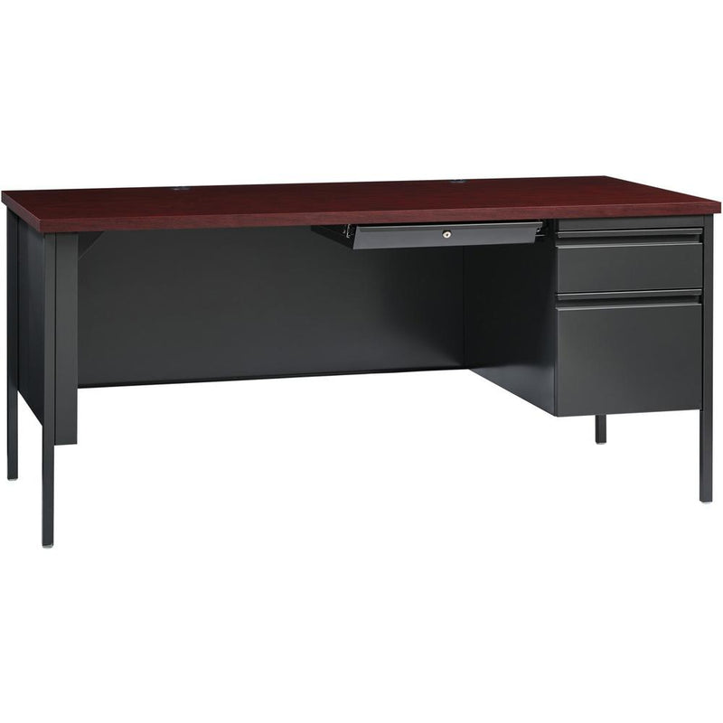 Lorell Fortress Series 66" Right-Pedestal Desk - Rectangle Top - 66" Table Top Width x 30" Table Top Depth x 1.12" Table Top Thickness - 29.50" HeightAssembly Required - Laminated, Mahogany - Steel -