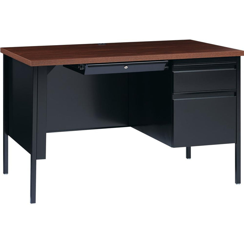 Lorell Fortress Series 48" Right Single-Pedestal Desk - Laminated Rectangle, Walnut Top - 30" Table Top Length x 48" Table Top Width x 1.13" Table Top Thickness - 29.50" Height - Assembly Required - B