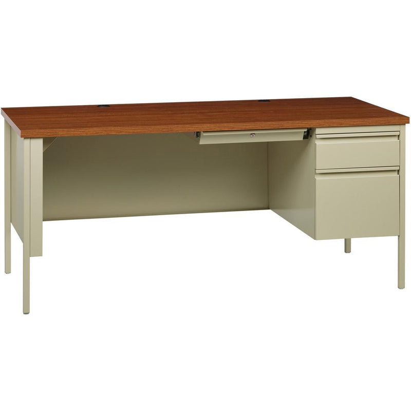 Lorell Fortress Series 66" Right-Pedestal Desk - Oak Laminate Rectangle Top - 30" Table Top Length x 66" Table Top Width x 1.13" Table Top Thickness - 29.50" Height - Assembly Required - Oak, Putty -