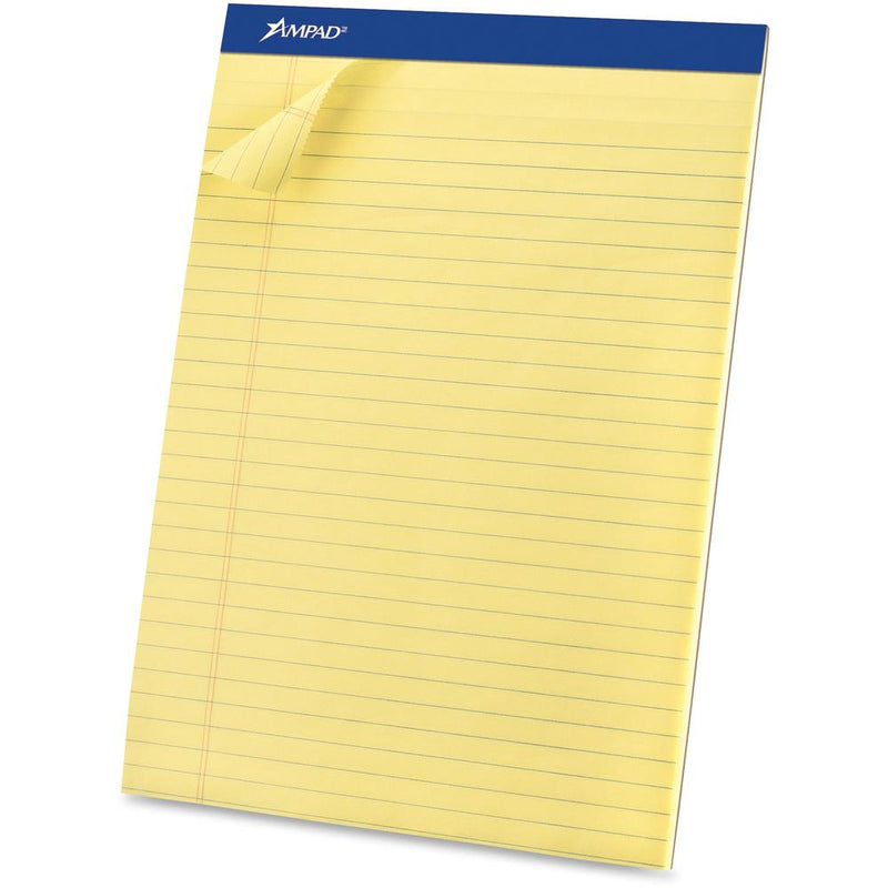 Ampad Basic Perforated Writing Pads - Legal - 50 Sheets - Stapled - 0.34  Ruled - 15 lb Basis Weight - Legal - 8 1/2  x 11 1/2 8.5  x 11.8  - Canary Yellow Paper - Dark Blue Binding - Sturdy Back, Chi