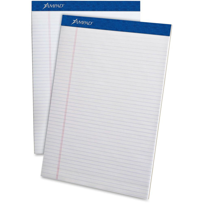 Ampad Perforated Ruled Pads - Letter - 50 Sheets - Stapled - 0.25  Ruled - 20 lb Basis Weight - Letter - 8 1/2  x 11 8.5  x 11.8  - White Paper - White Cover - Sturdy Back, Header Strip, Pinhole Perfo