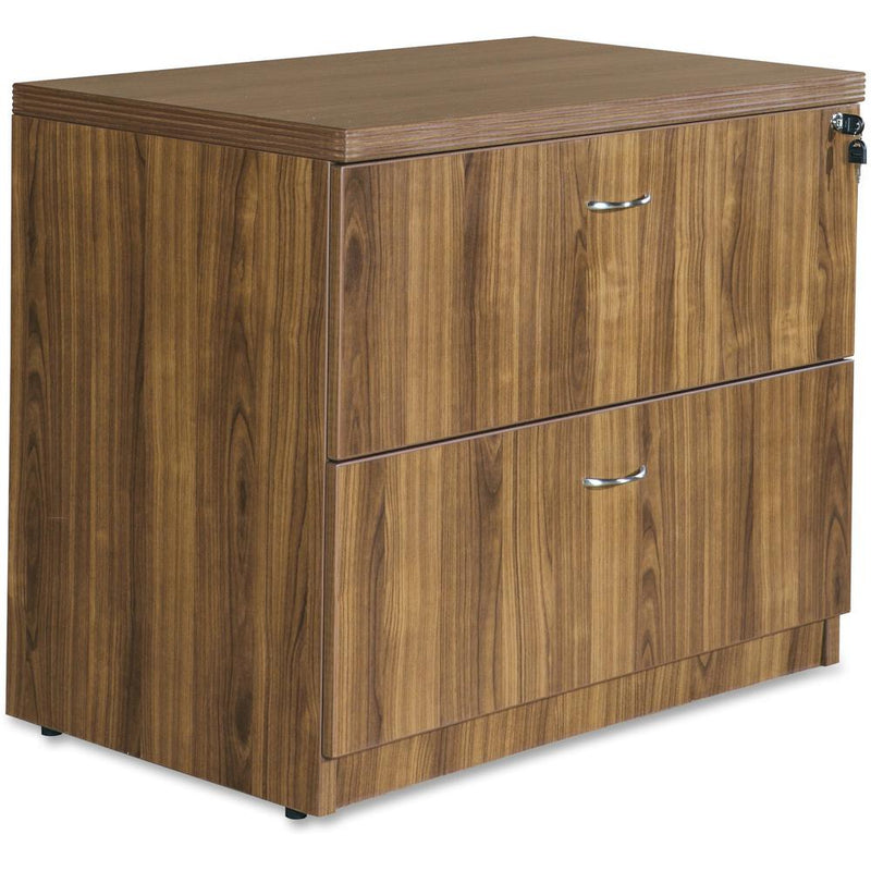 Lorell Chateau Series Lateral File - 2-Drawer - 36" x 22"30" Lateral File, 1.5" Top - 2 Drawer(s) - Reeded Edge - Material: Laminate - Finish: Walnut - Durable, Heavy Duty, Ball-bearing Suspension - F