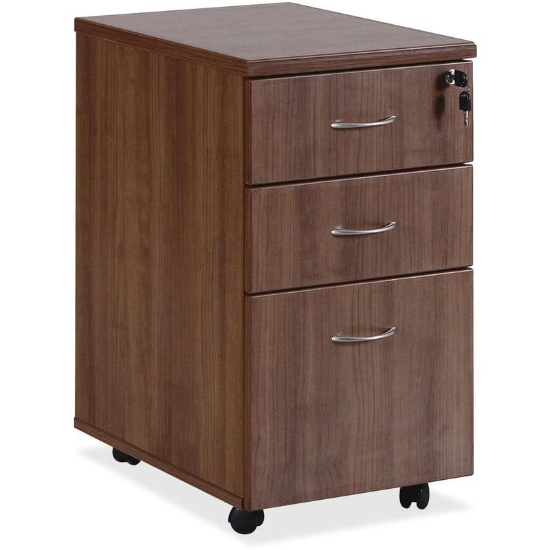 Lorell Essentials Series Box/Box/File Mobile File Cabinet - 1" Top, 3.8" Drawer Pull, 0.1" Edge, 15.8" x 22"28.4" Pedestal - 3 x Box, File Drawer(s) - Single Pedestal - Walnut, Laminate Table Top - Bu