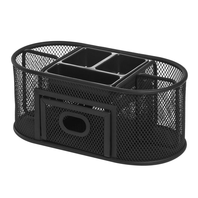 Lorell Mesh Desktop Organizer - Desktop - Compact, Sturdy, Removable Compartment - Black - Steel, Mesh, Plastic - 1 Each