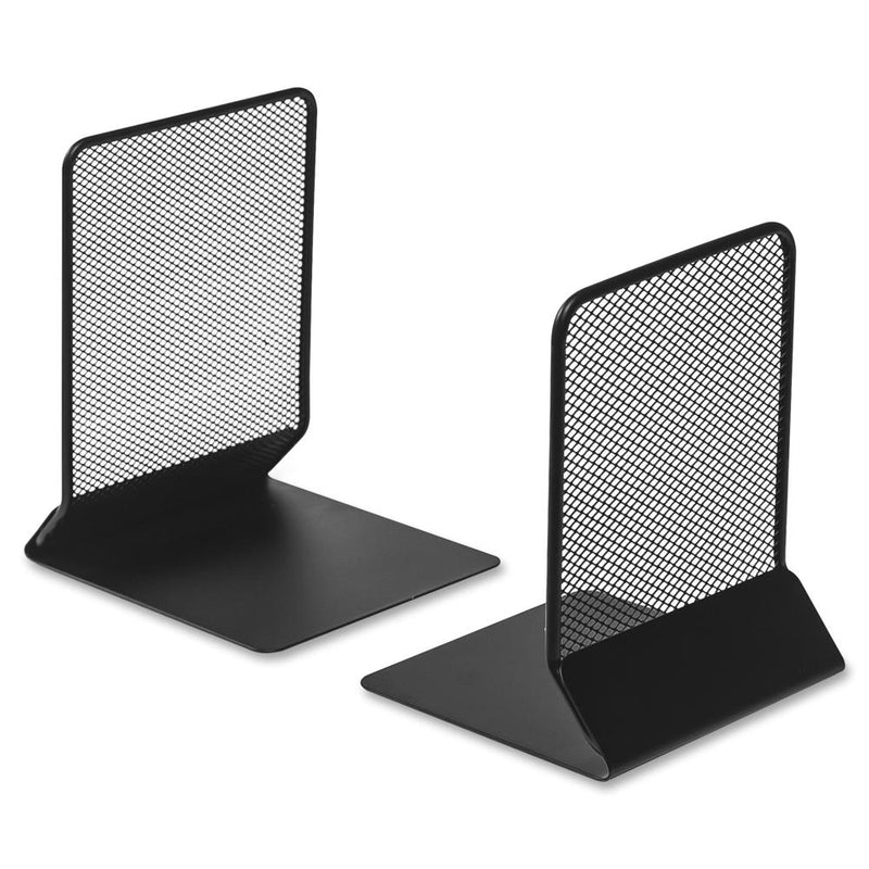 Lorell Mesh Bookends - 7" Height x 5.4" Width x 5.3" DepthDesktop - Sturdy - Black - Steel, Mesh - 1 / Pair