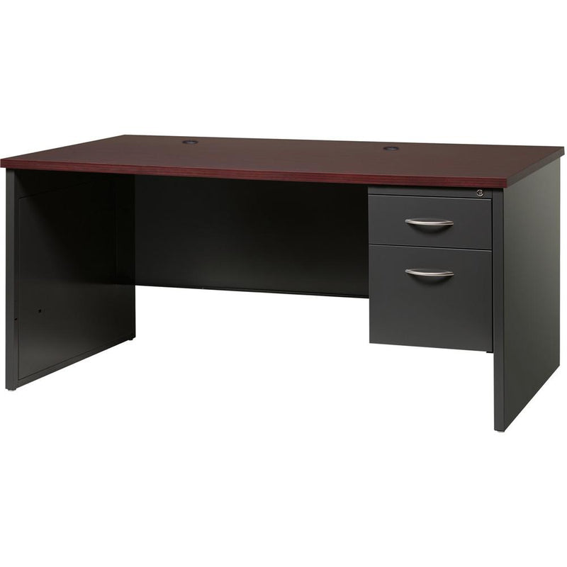 Lorell Fortress Modular Series Right-Pedestal Desk - 66" x 30" , 1.1" Top - 2 x Box, File Drawer(s) - Single Pedestal on Right Side - Material: Steel - Finish: Walnut Laminate, Black - Scratch Resista