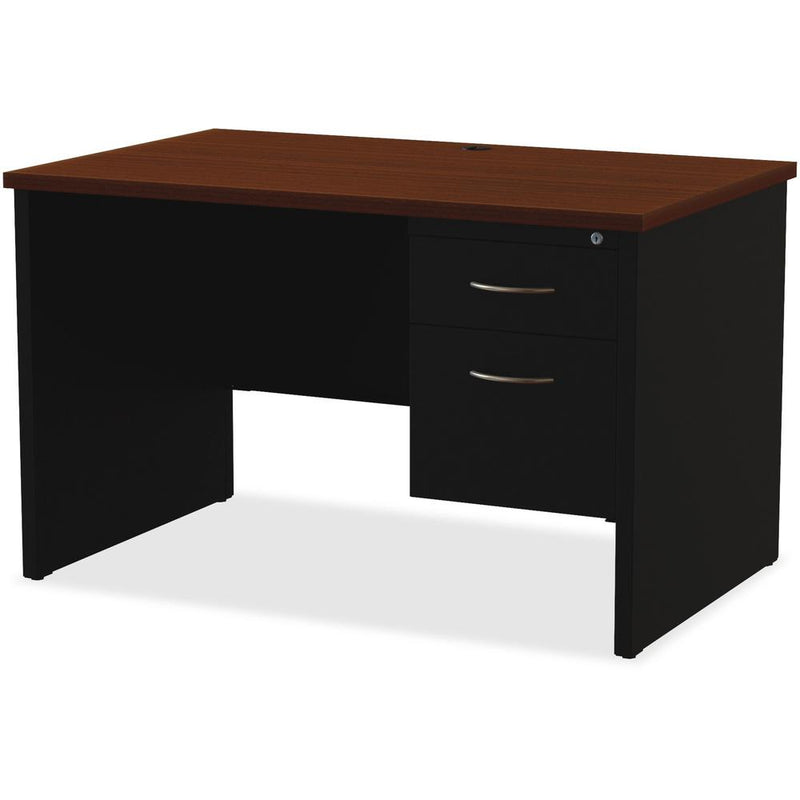 Lorell Fortress Modular Series Right-Pedestal Desk - 48" x 30" , 1.1" Top - 2 x Box, File Drawer(s) - Single Pedestal on Right Side - Material: Steel - Finish: Walnut Laminate, Black - Scratch Resista