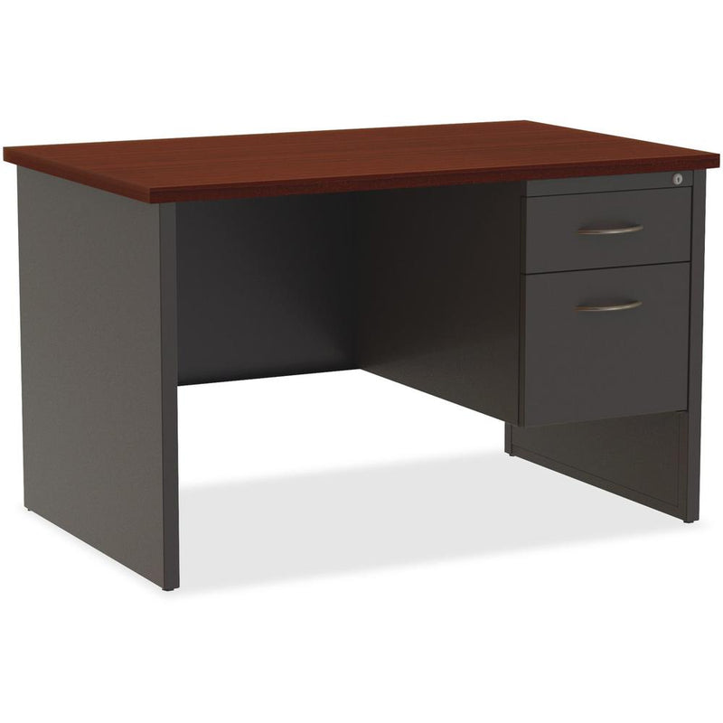 Lorell Fortress Modular Series Right-Pedestal Desk - 48" x 30" , 1.1" Top - 2 x Box, File Drawer(s) - Single Pedestal on Right Side - Material: Steel - Finish: Mahogany Laminate, Charcoal - Scratch Re