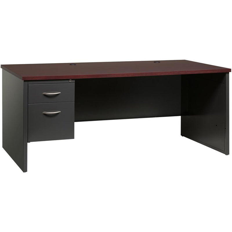 Lorell Fortress Modular Series Left-Pedestal Desk - 72" x 36" , 1.1" Top - 2 x Box, File Drawer(s) - Single Pedestal on Left Side - Material: Steel - Finish: Mahogany Laminate, Charcoal - Scratch Resi