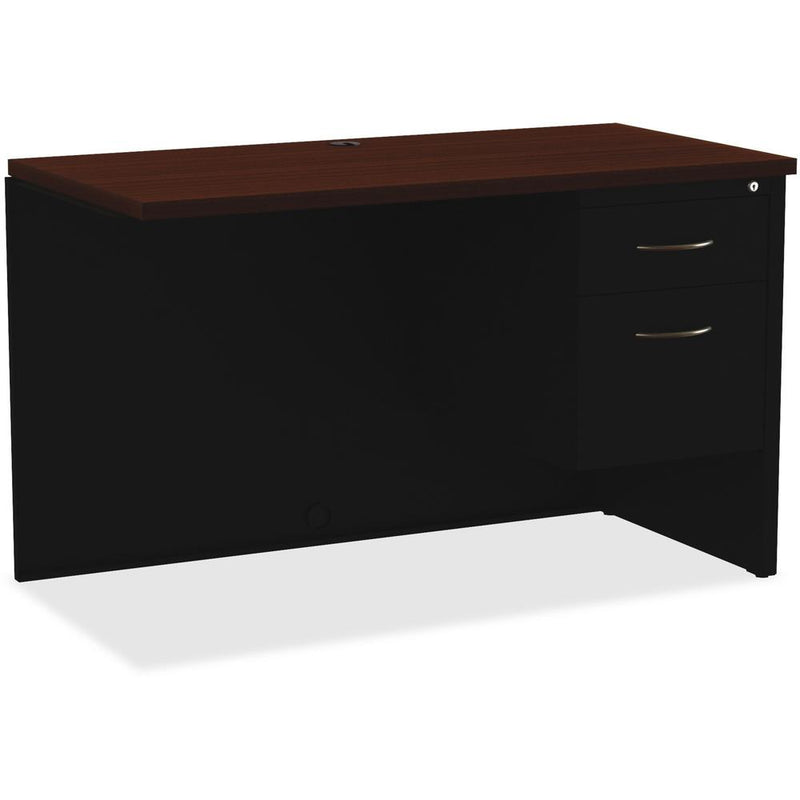 Lorell Fortress Modular Series Right Return - 48" x 24" , 1.1" Top - 2 x Box, File Drawer(s) - Single Pedestal on Right Side - Material: Steel - Finish: Walnut Laminate, Black - Scratch Resistant, Sta