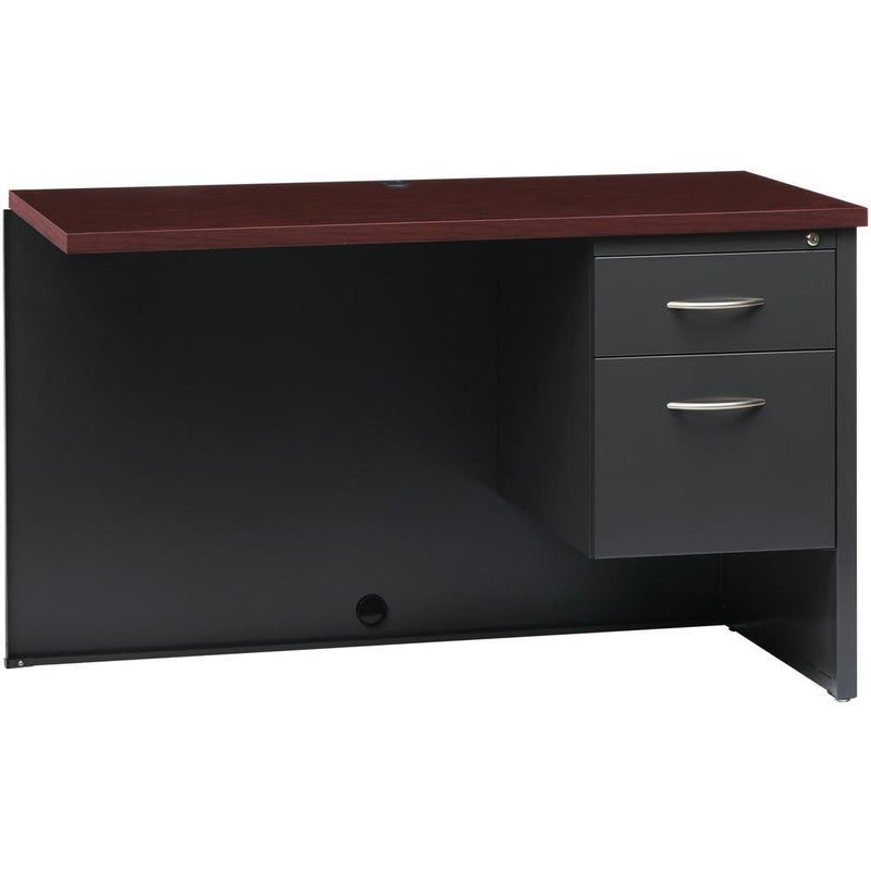 Lorell Fortress Modular Series Right Return - 48" x 24" , 1.1" Top - 2 x Box, File Drawer(s) - Single Pedestal on Right Side - Material: Steel - Finish: Mahogany Laminate, Charcoal - Scratch Resistant