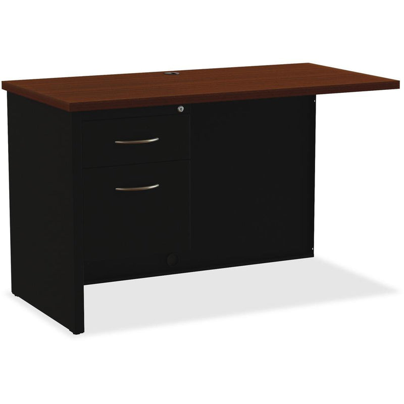 Lorell Fortress Modular Series Left Return - 48" x 24" , 1.1" Top - 2 x Box, File Drawer(s) - Single Pedestal on Left Side - Material: Steel - Finish: Walnut Laminate, Black - Scratch Resistant, Stain