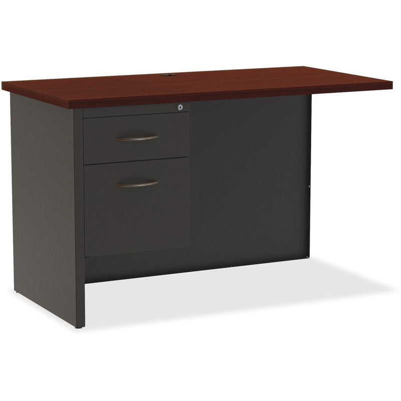 Lorell Fortress Modular Series Left Return - 48" x 24" , 1.1" Top - 2 x Box, File Drawer(s) - Single Pedestal on Left Side - Material: Steel - Finish: Mahogany Laminate, Charcoal - Scratch Resistant,