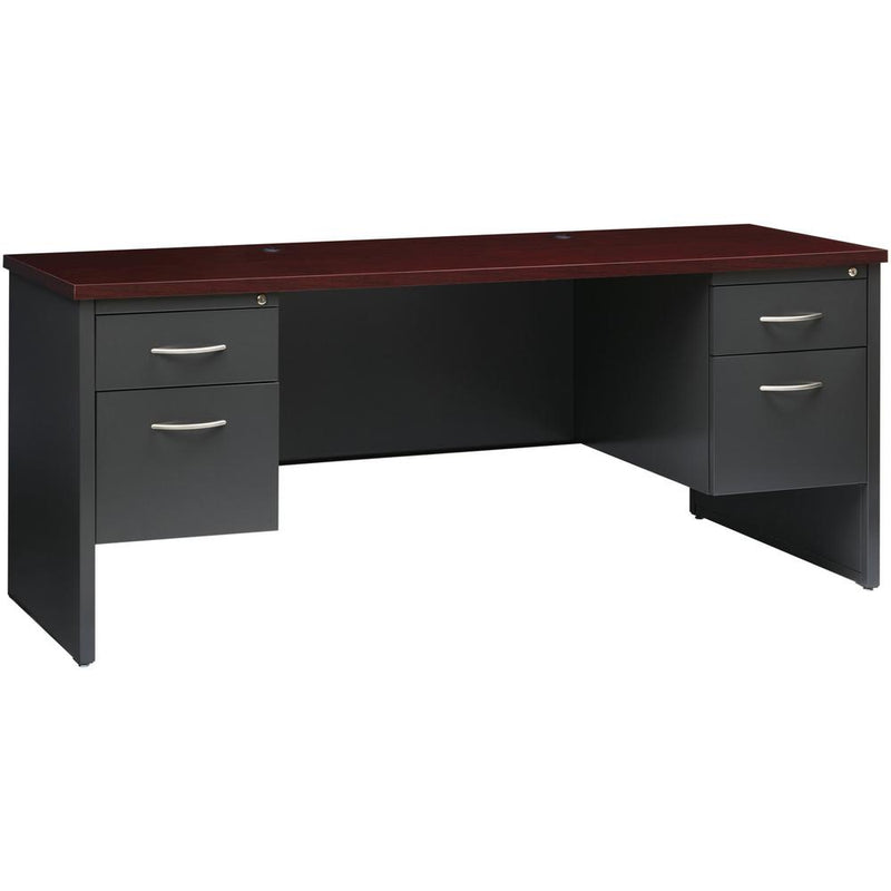 Lorell Fortress Modular Series Double-pedestal Credenza - 72" x 24" , 1.1" Top - 2 x Box, File Drawer(s) - Double Pedestal - Material: Steel - Finish: Mahogany Laminate, Charcoal - Scratch Resistant,