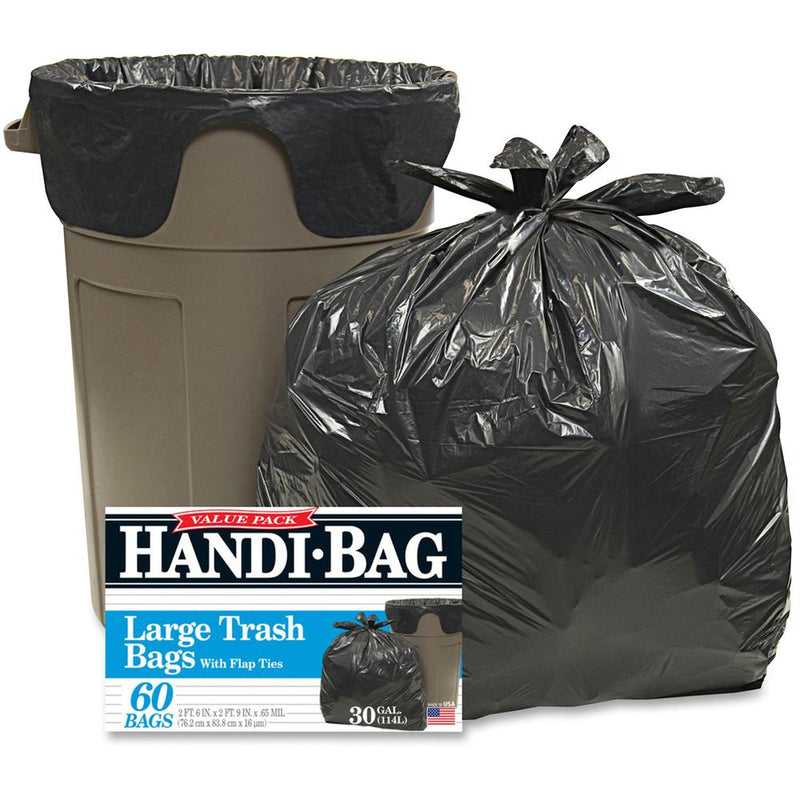 Berry Handi-Bag Wastebasket Bags - Medium Size - 30 gal Capacity - 29  Width x 36  Length - 0.70 mil (18 Micron) Thickness - Black - Hexene Resin - 6/Carton - 60 Per Box - Home, Office