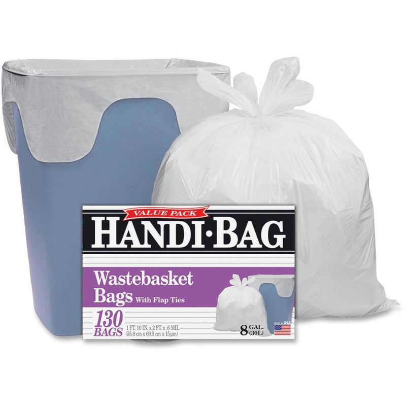 Berry Handi-Bag Wastebasket Bags - Small Size - 8 gal Capacity - 21.50  Width x 24  Length - 0.60 mil (15 Micron) Thickness - White - Hexene Resin - 6/Carton - 130 Per Box - Home, Office