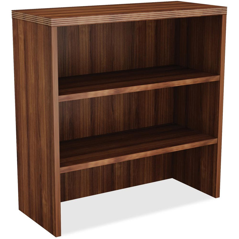 Lorell Chateau Series Bookshelf - 36" x 15"36.5" , 1.5" Top - 2 Shelve(s) - Reeded Edge - Material: Laminate - Finish: Walnut Laminate