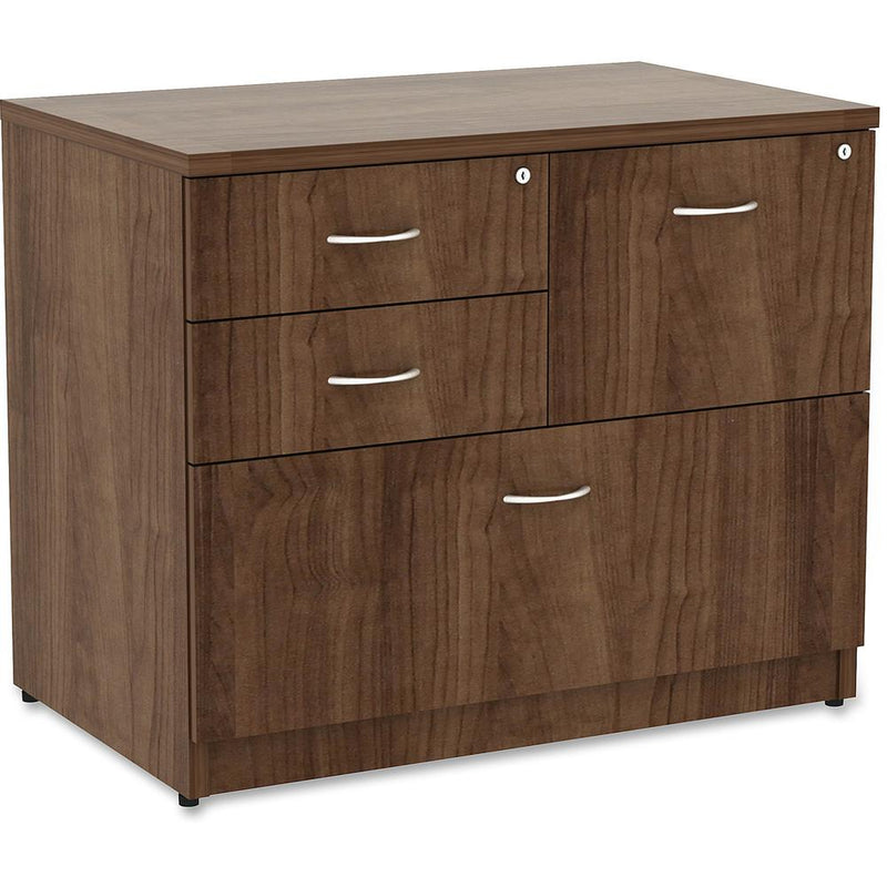 Lorell Essentials Series Box/Box/File Lateral File - 1" Side Panel, 0.1" Edge, 35.5" x 22"29.5" Lateral File - 4 x Box, File Drawer(s) - Walnut Laminate Table Top - Versatile, Ball Bearing Glide, Draw