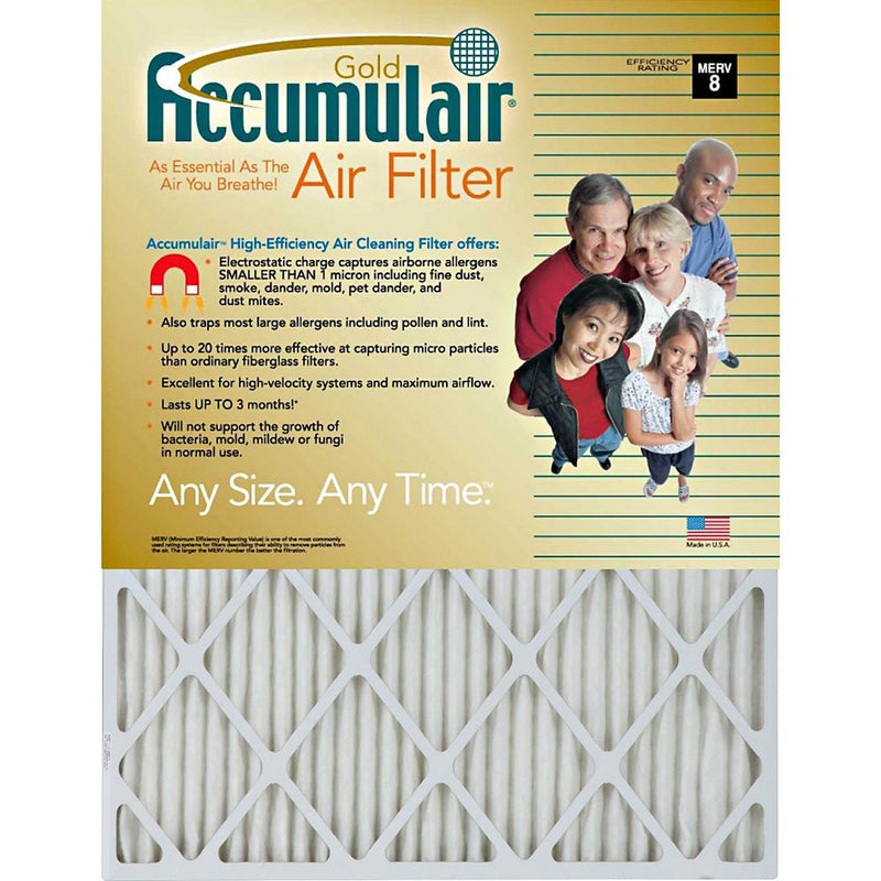 Accumulair Gold Air Filter - For Air Conditioner, Furnace - Remove Mold Spores, Removes Mildew, Remove Bacteria, Remove Micro Organisms, Remove Allergens, Remove Dust, Remove Smoke, Remove Pet Dander,