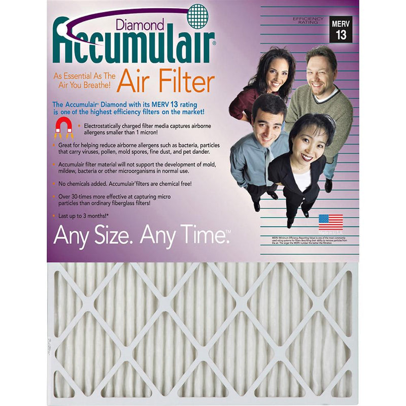 Accumulair Diamond Air Filter - For Air Conditioner, Furnace - Remove Mold Spores, Removes Mildew, Remove Bacteria, Remove Micro Organisms, Remove Allergens, Remove Dust, Remove Smoke, Remove Pet Dand