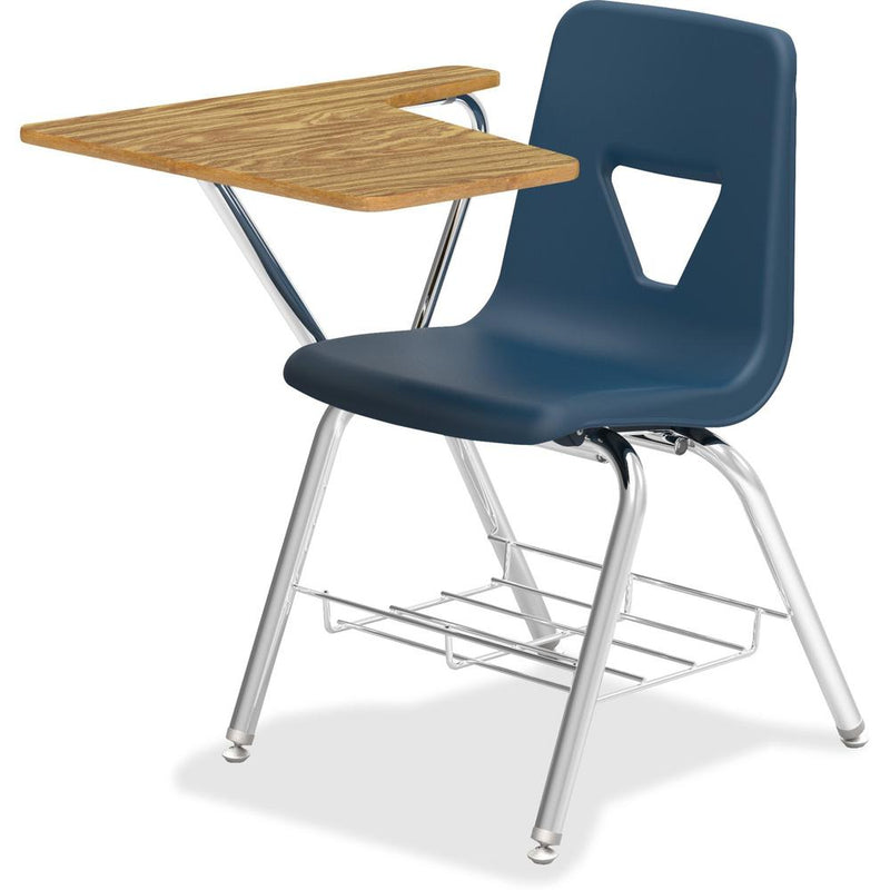 Lorell Writing Tablet Arm Student Desks - Tubular Steel Frame - Four-legged Base - Navy, Oak - Polypropylene - Armrest - 2 / Carton