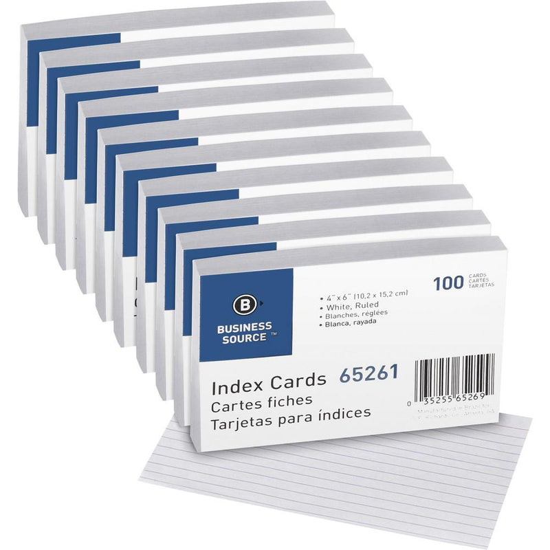 Business Source Ruled Index Cards - Front Ruling Surface - Ruled - 72 lb Basis Weight - 6  x 4  - White Paper - 1000 / Box