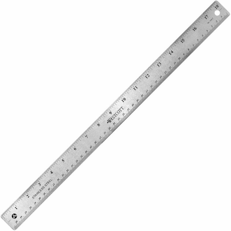 Westcott Stainless Steel Rulers - 18  Length 1  Width - 1/16, 1/32 Graduations - Metric, Imperial Measuring System - Stainless Steel - 12 / Box - Stainless Steel