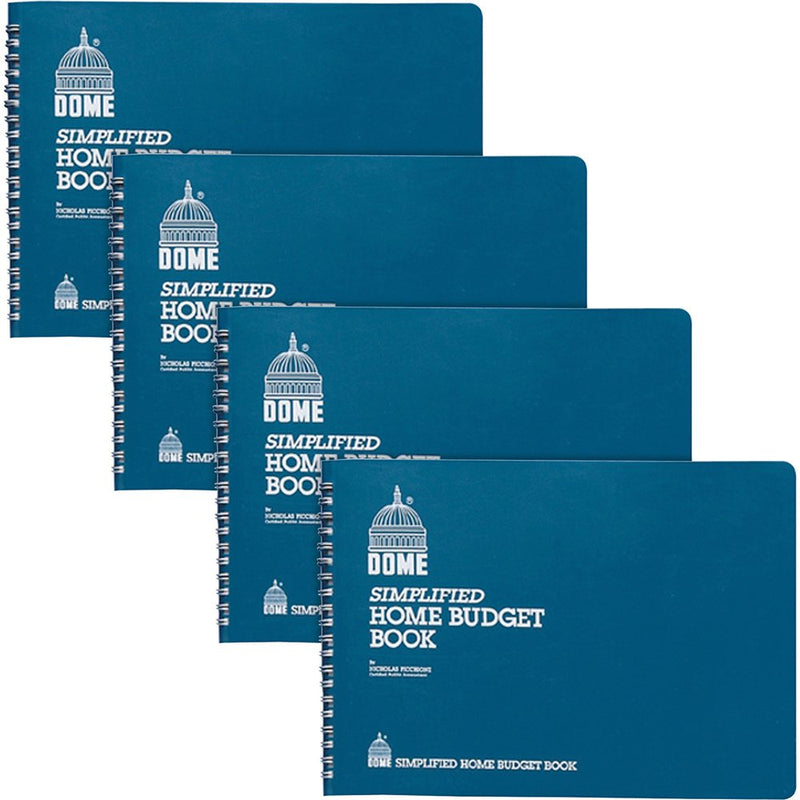 Dome Simplified Home Budget Book - 64 Sheet(s) - Wire Bound - 10.50  x 7.50  Sheet Size - White - White Sheet(s) - Blue Cover - Recycled - 4 / Bundle