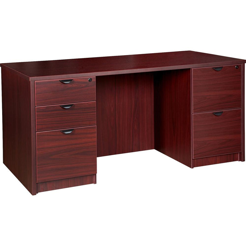 Lorell Prominence 2.0 Double-Pedestal Desk - 1" Top, 66" x 30"29" - 5 x File, Box Drawer(s) - Double Pedestal - Band Edge - Material: Particleboard - Finish: Mahogany Laminate, Thermofused Melamine (T